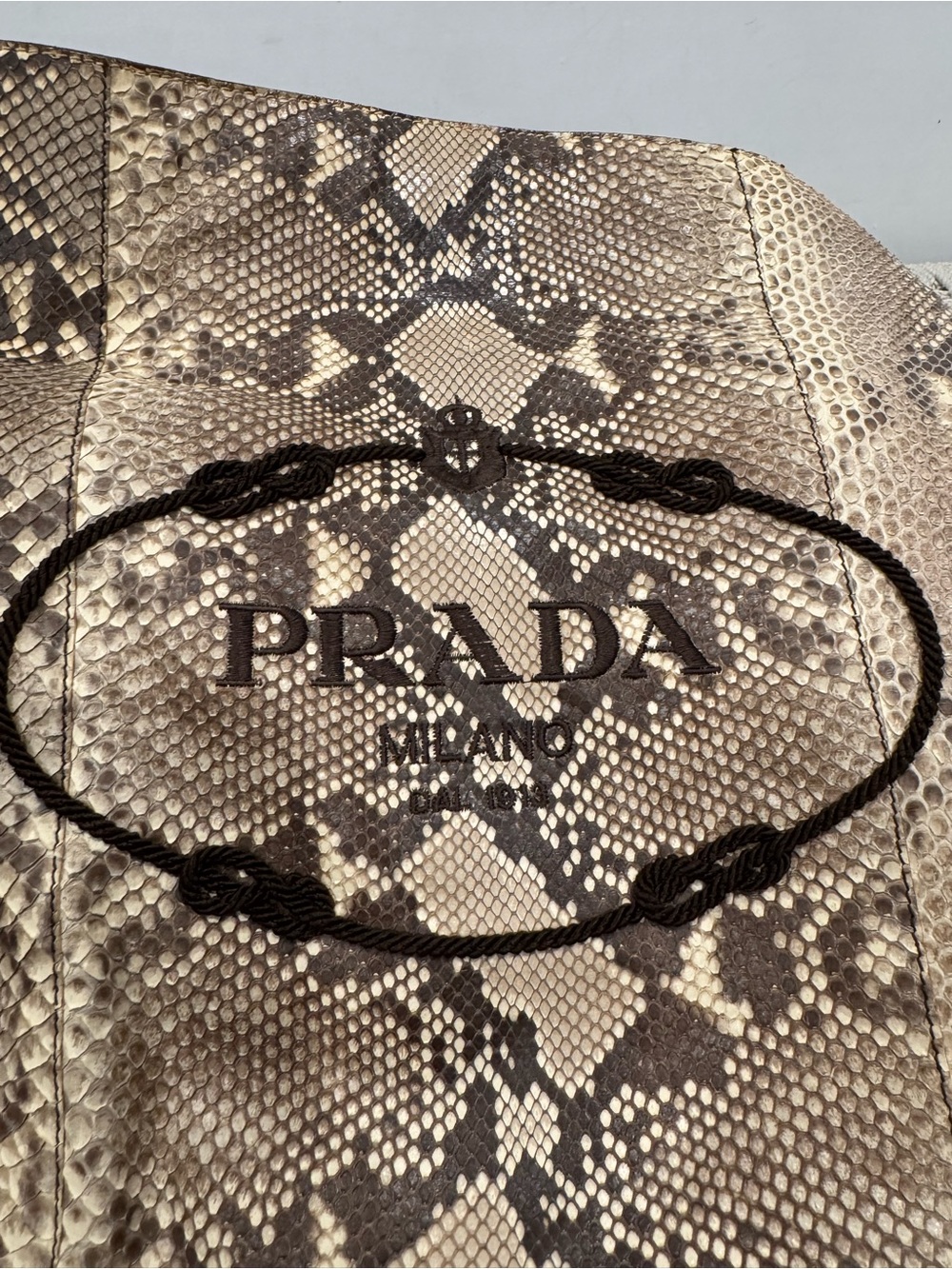 Prada brown python snakeskin Logo Sacca Hobo tote bag - Picture 16 of 16
